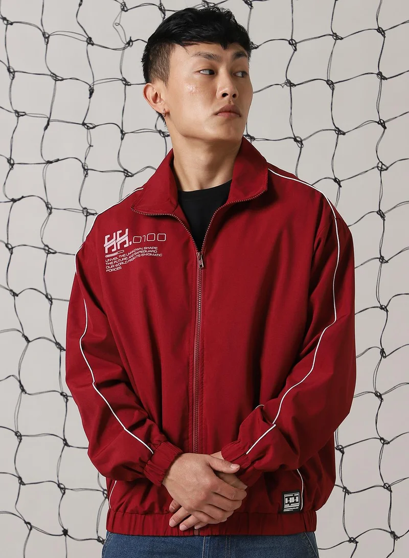 Hubberholme  Men's Red 100% Polyester Printed Oversized Jacket for Men | Best Price UAE